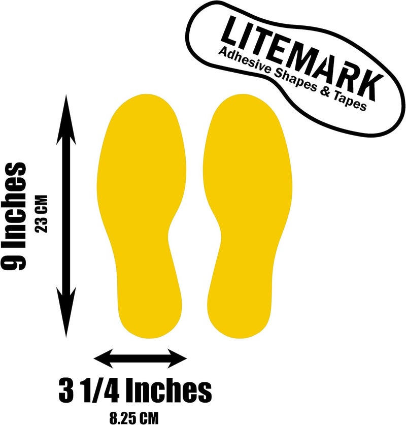 LiteMark Floor Vinyl Decals Footprint Stickers – line up Stickers for Classroom Floor, Offices, Dance, Events – Durable Gloss Finish Spot Markers, Yellow, 9 Inch, Pack of 60 Pcs (30 Pairs) - Image 2